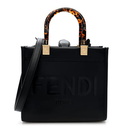 Fendi Vitello King Plexiglass Logo Embossed Small Fendi Sunshine Shopper Tote Black 1 of 9
