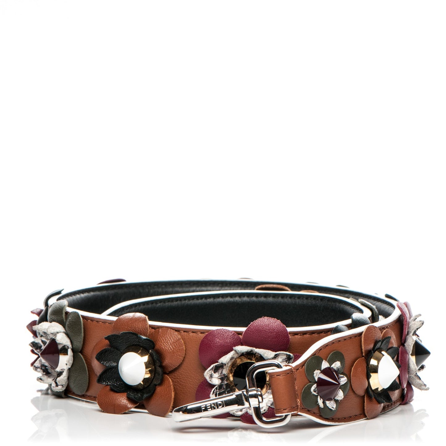 Calfskin Elaphe Flowerland Studded Strap You Brown Multicolor