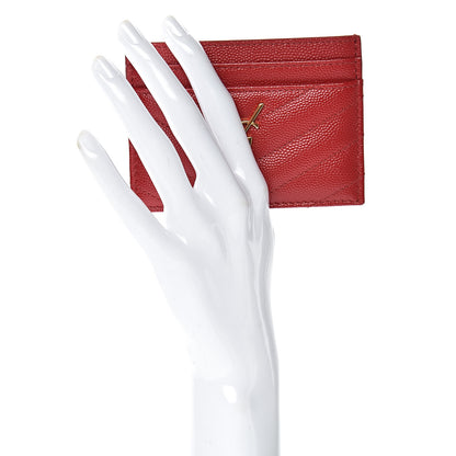Saint Laurent Grain De Poudre Matelasse Chevron Monogram Credit Card Case New Red 2 of 9