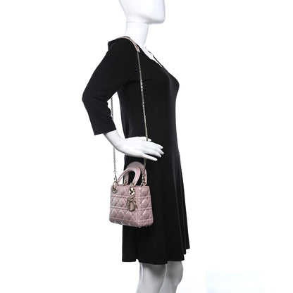 Christian Dior Metallic Lambskin Cannage Mini Lady Dior Lotus 2 of 15