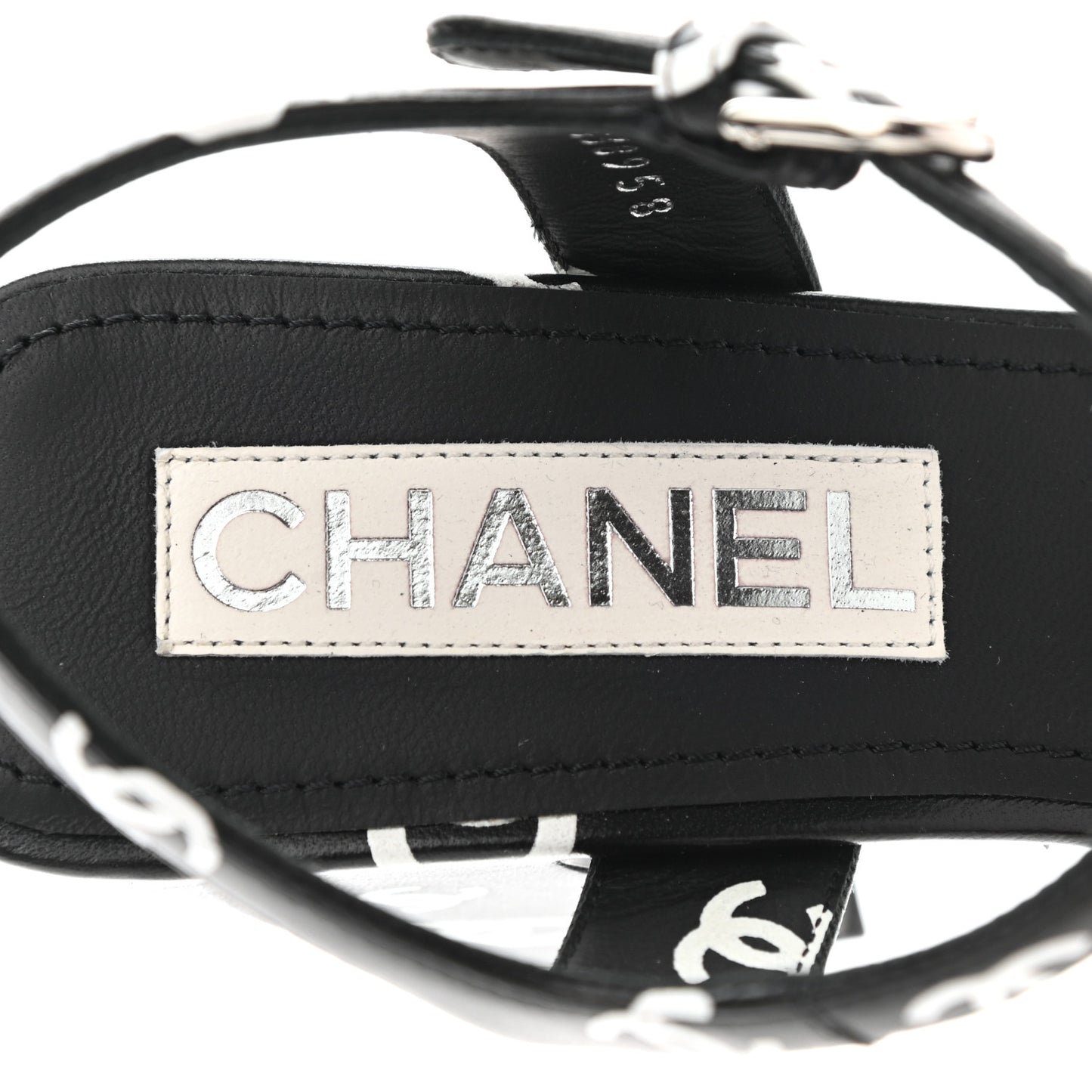 Printed Lambskin CC Platform Sandals 38 Black White