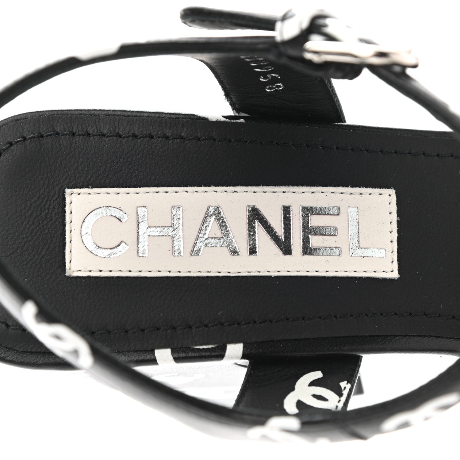 Chanel Printed Lambskin CC Platform Sandals 38 Black White 7 of 12