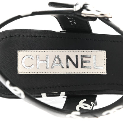 Chanel Printed Lambskin CC Platform Sandals 38 Black White 7 of 12