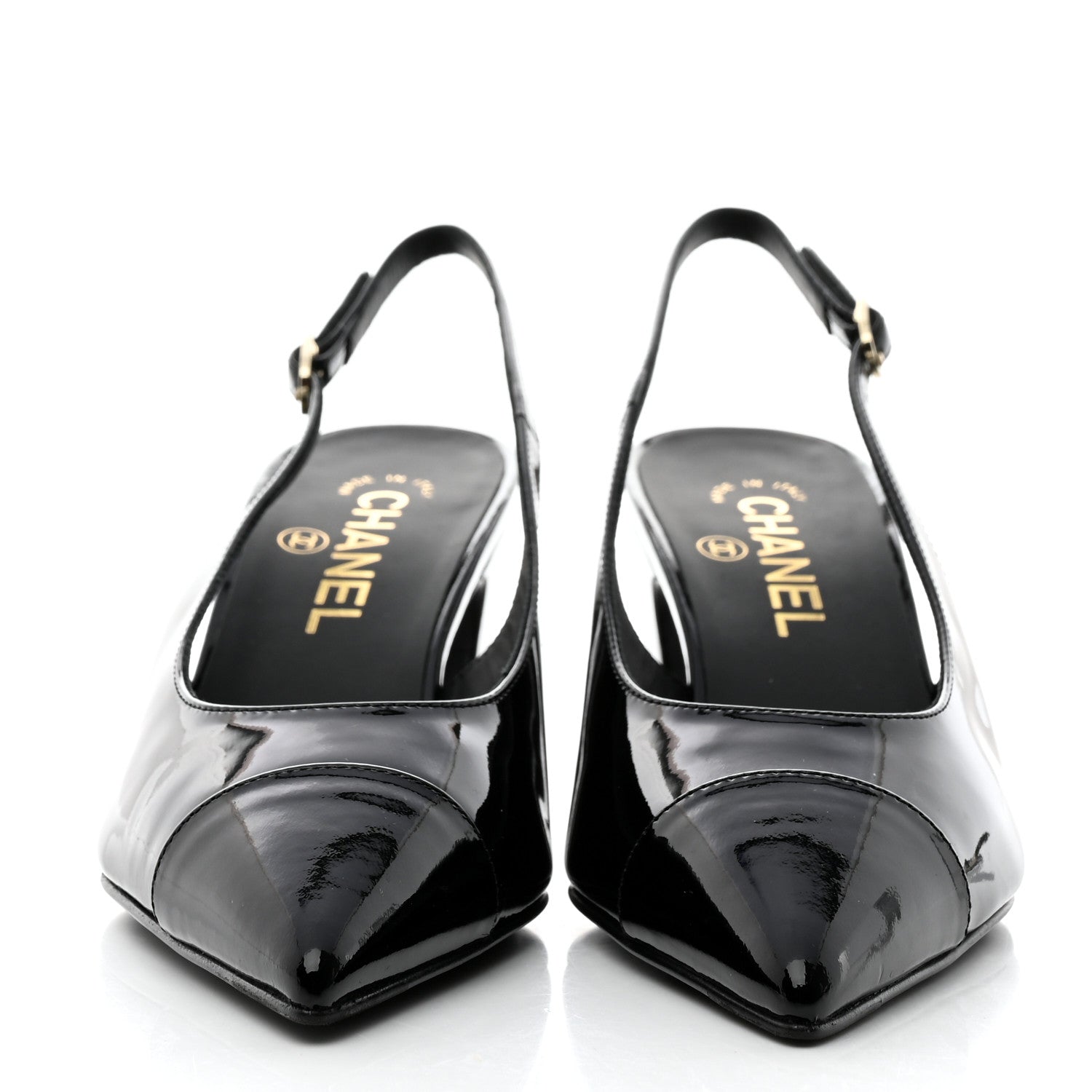 Chanel Patent Calfskin Cap Toe CC Slingback Pumps 37.5 Black 2 of 9