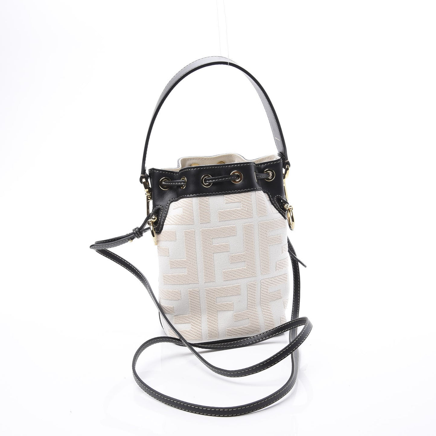 Canvas Vitello King F is Fendi FF Embroidered Mini Mon Tresor Bucket Bag Grezzo Black