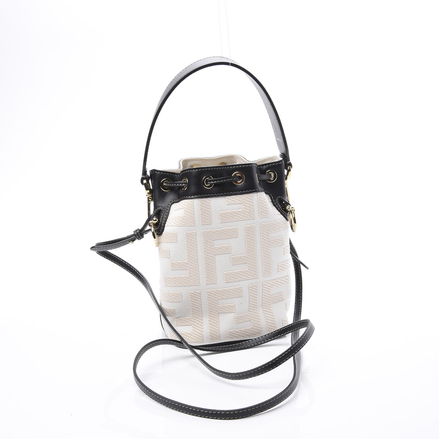 Fendi Canvas Vitello King F is Fendi FF Embroidered Mini Mon Tresor Bucket Bag Grezzo Black 2 of 13
