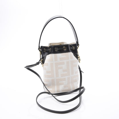 Fendi Canvas Vitello King F is Fendi FF Embroidered Mini Mon Tresor Bucket Bag Grezzo Black 2 of 13