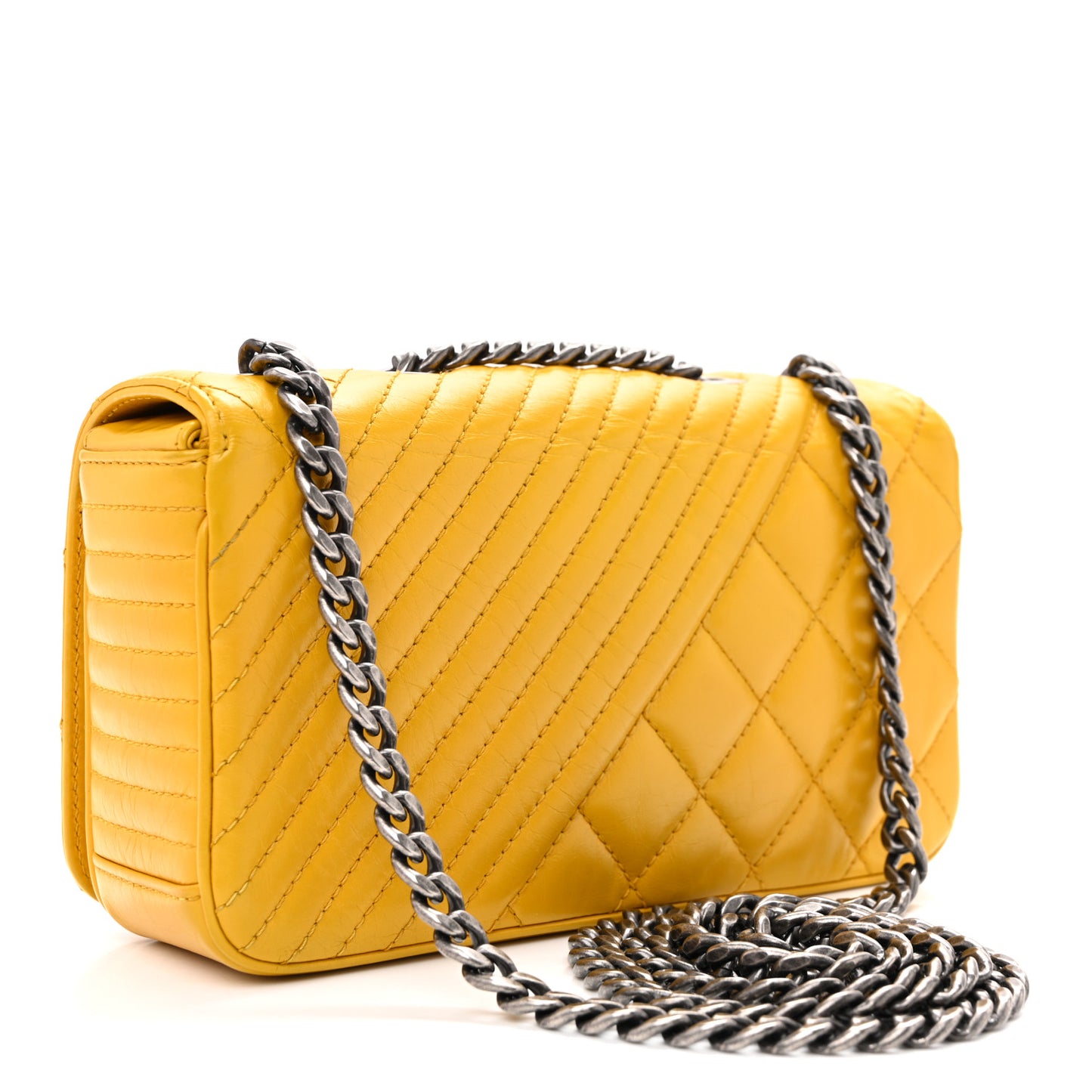 Glazed Calfskin Quilted Small Coco Boy Flap Yellow