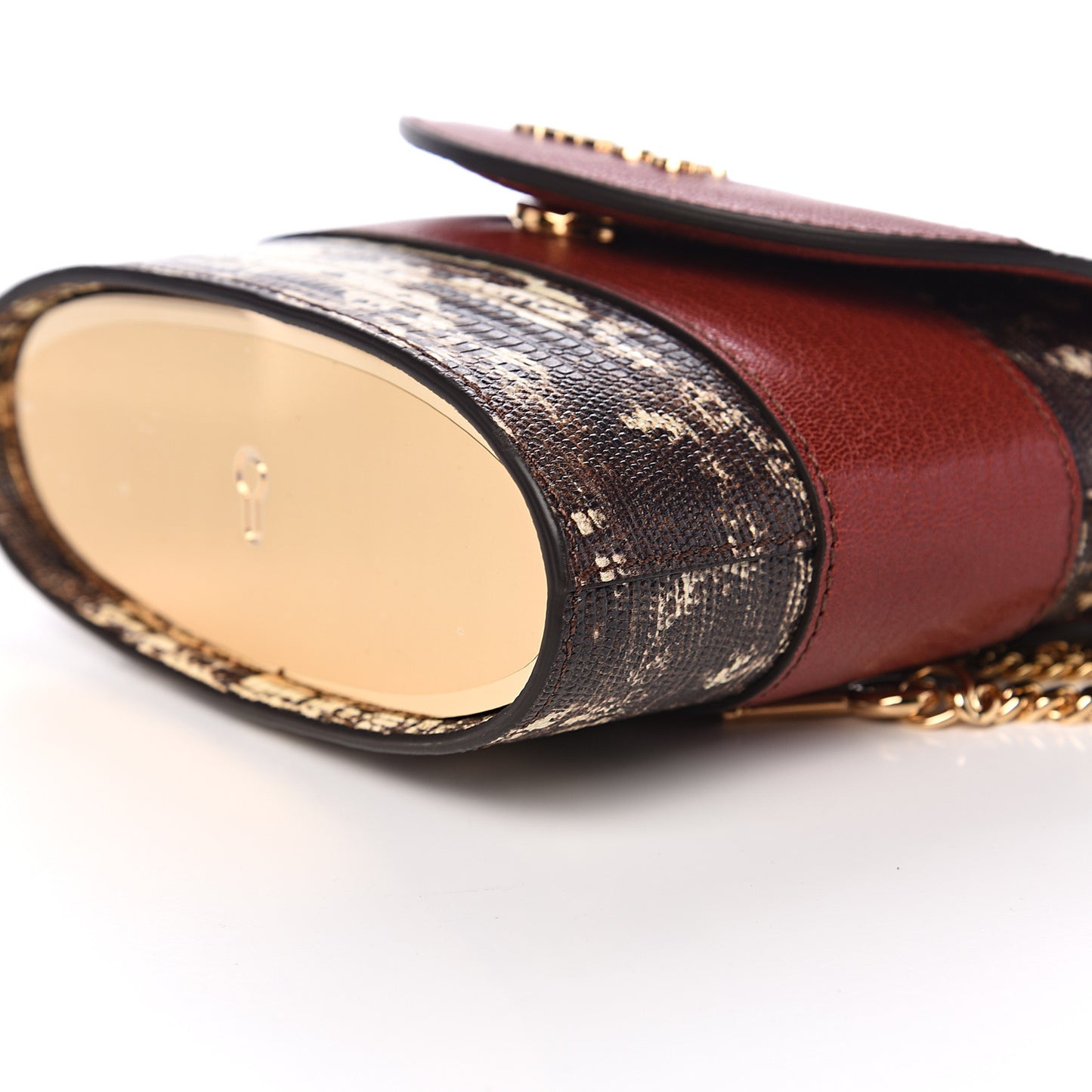 Calfskin Lizard Embossed Small Aby Lock Sepia Brown