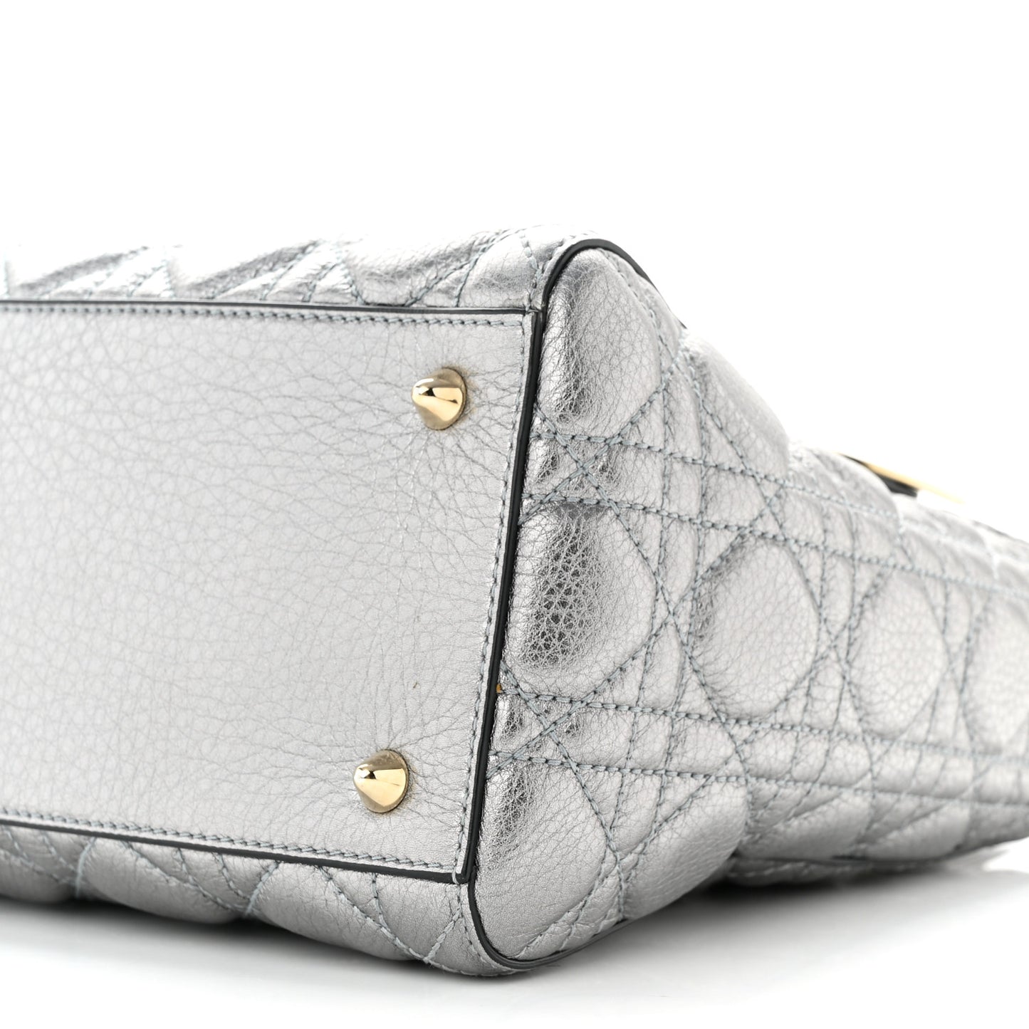 Metallic Grained Calfskin Cannage Medium Supple Lady Dior Silver