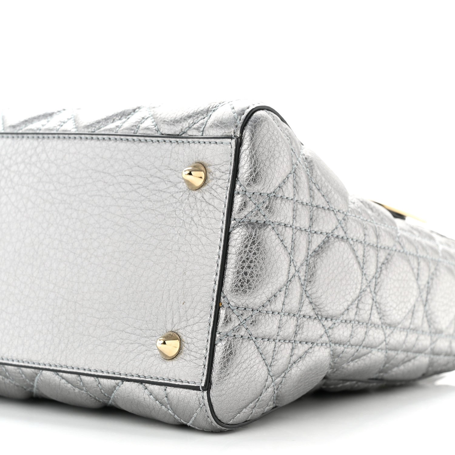 Christian Dior Metallic Grained Calfskin Cannage Medium Supple Lady Dior Silver 10 of 11