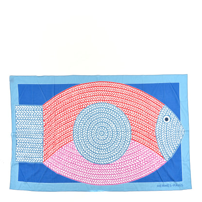 Hermes Cotton Pagne Poisson Natte Scarf Stole Marine Bleu 1 of 3