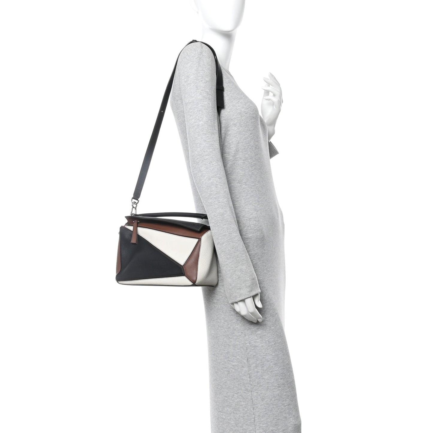 Calfskin Small Puzzle Bag Brunette Soft White Black