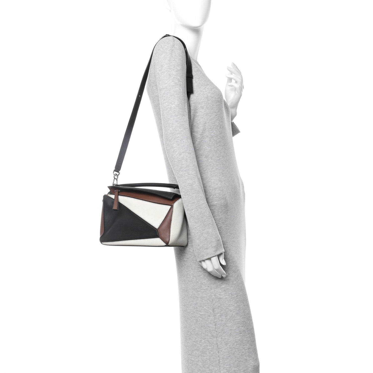 Loewe Calfskin Small Puzzle Bag Brunette Soft White Black 2 of 12