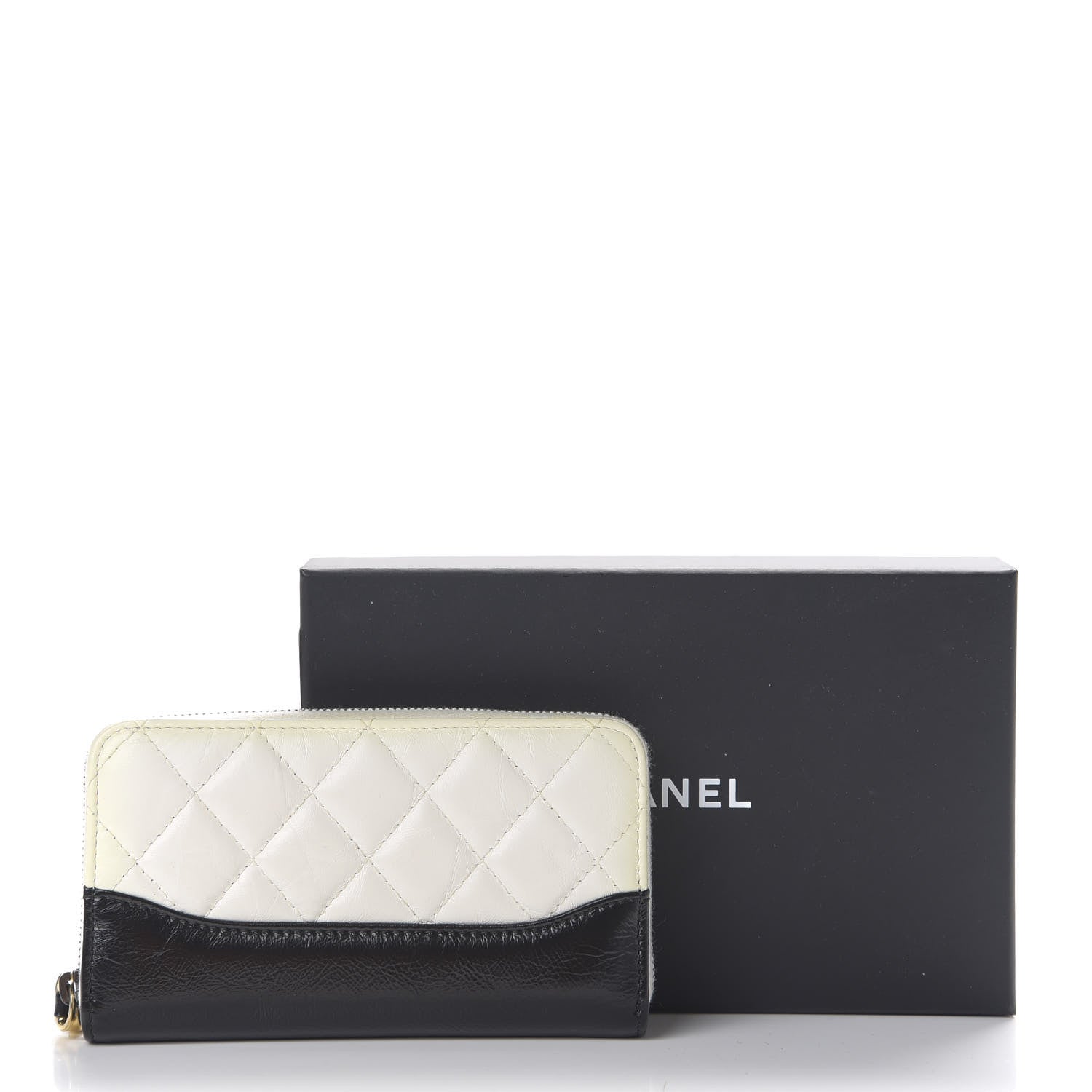 Chanel Aged Calfskin Quilted Small Gabrielle Zip Around Wallet White Black 12 of 12