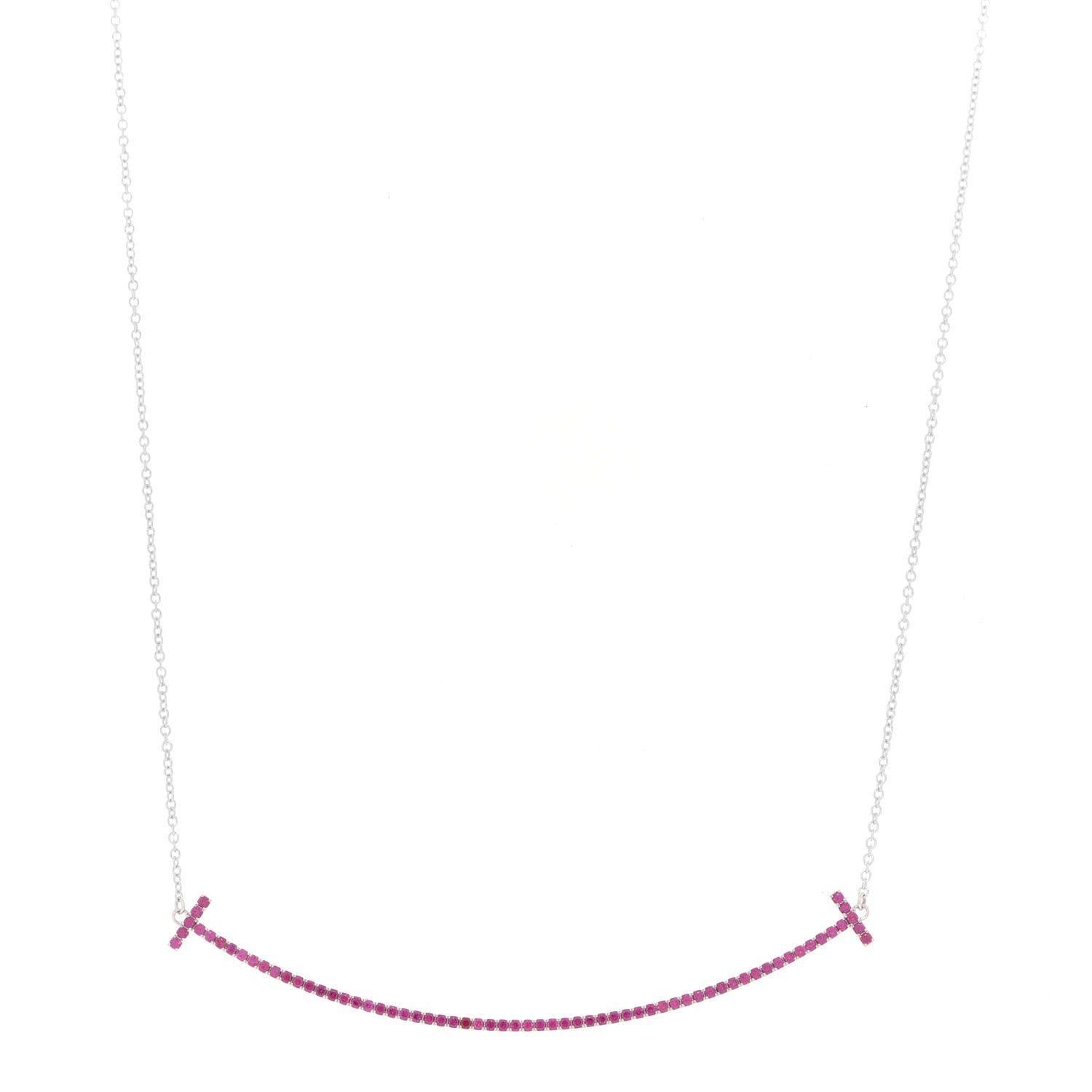 Tiffany 18K White Gold Ruby Large T Smile Pendant Necklace 1 of 6