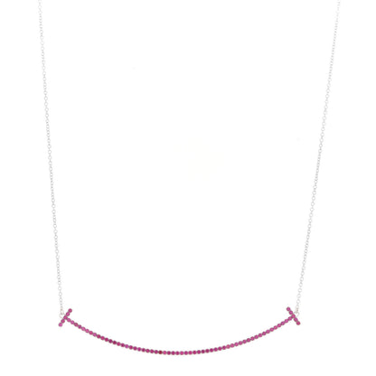 Tiffany 18K White Gold Ruby Large T Smile Pendant Necklace 1 of 6
