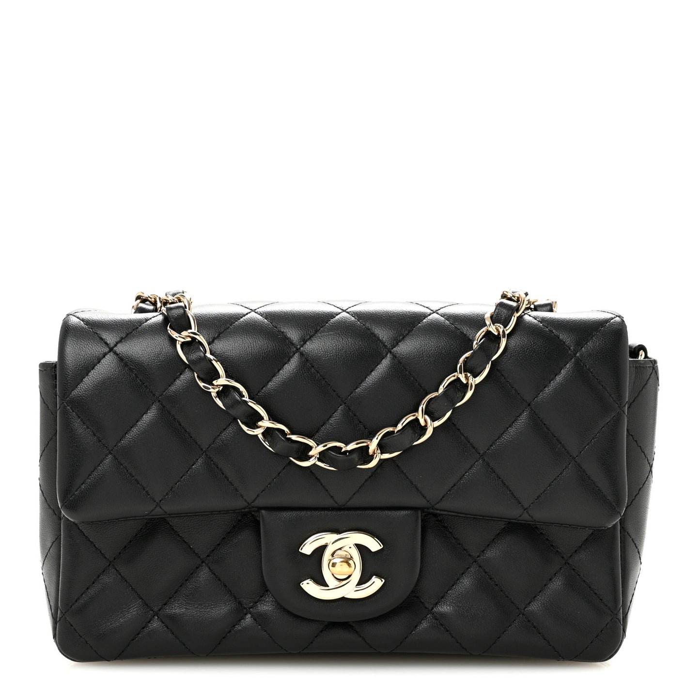 Lambskin Quilted Mini Rectangular Flap Black