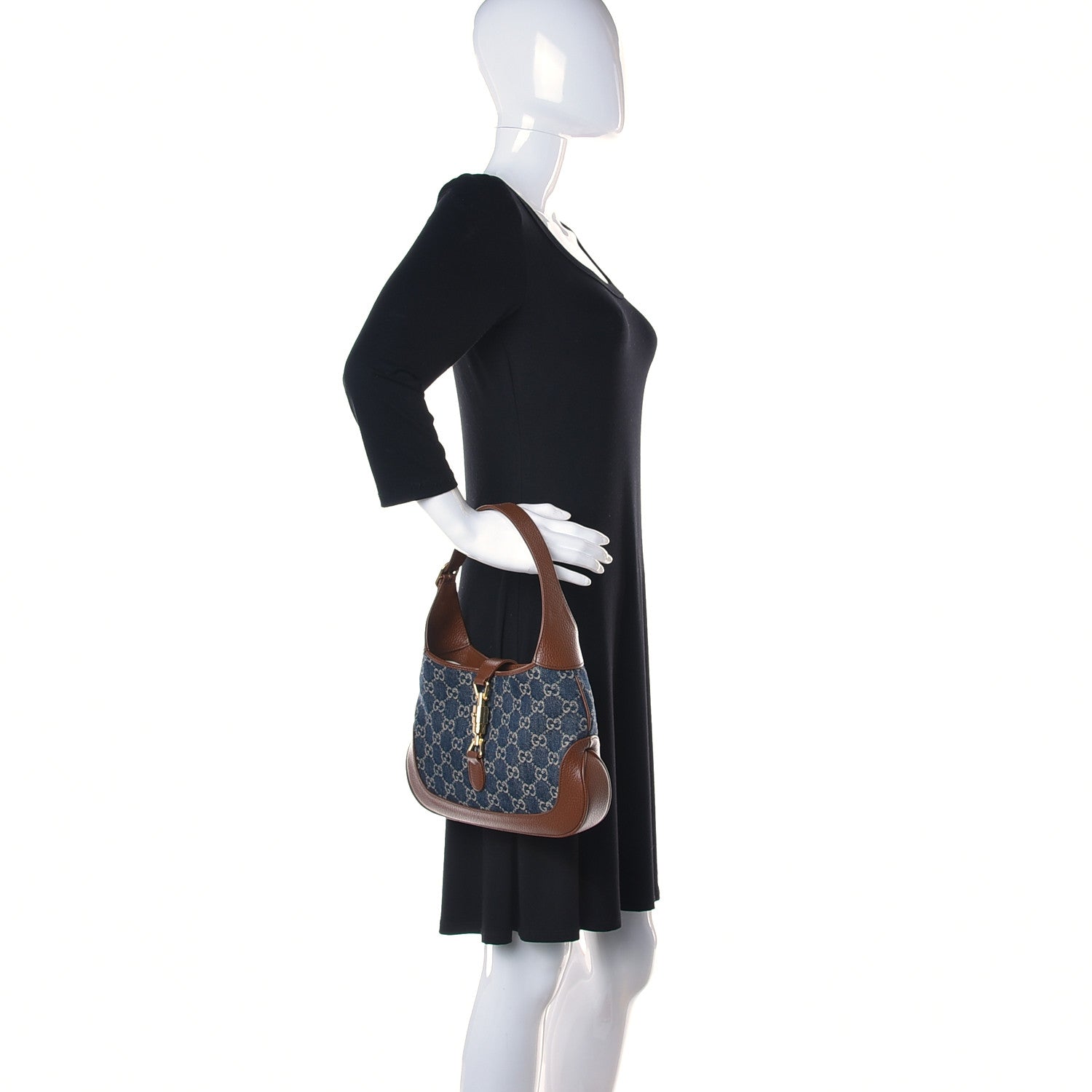 Gucci New Denim GG Monogram Calfskin Small Jackie 1961 Hobo Blue Tea Cuir 2 of 15
