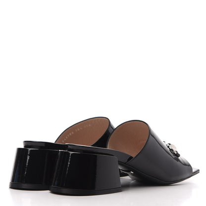 Gucci Patent Lexi Horsebit Mid-Heel Slide Sandals 38.5 Black 4 of 12
