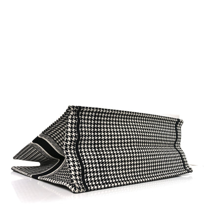 Christian Dior Canvas Houndstooth Embroidered Book Tote Black White 4 of 11