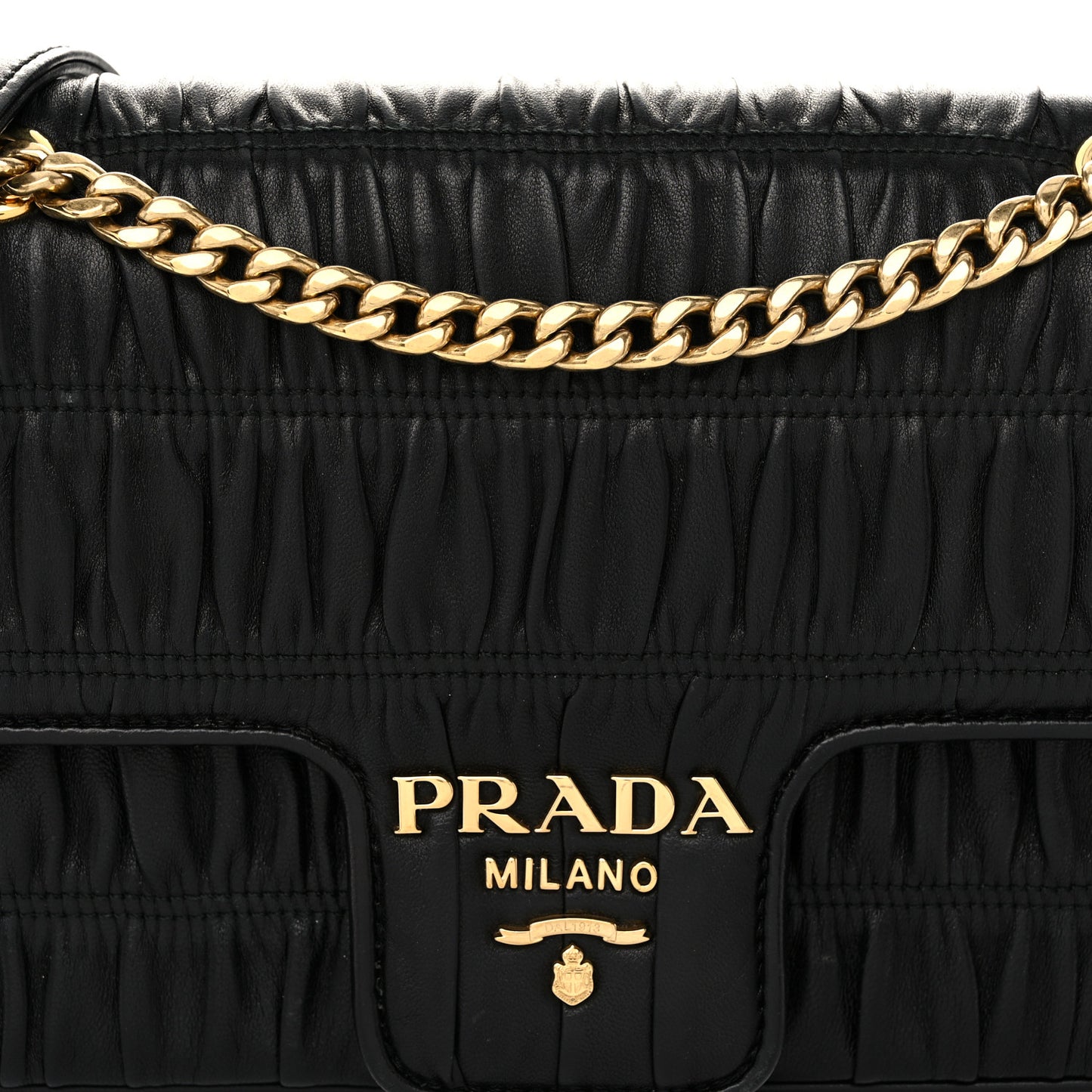 Nappa Gaufre Medium Chain Flap Shoulder Bag Black