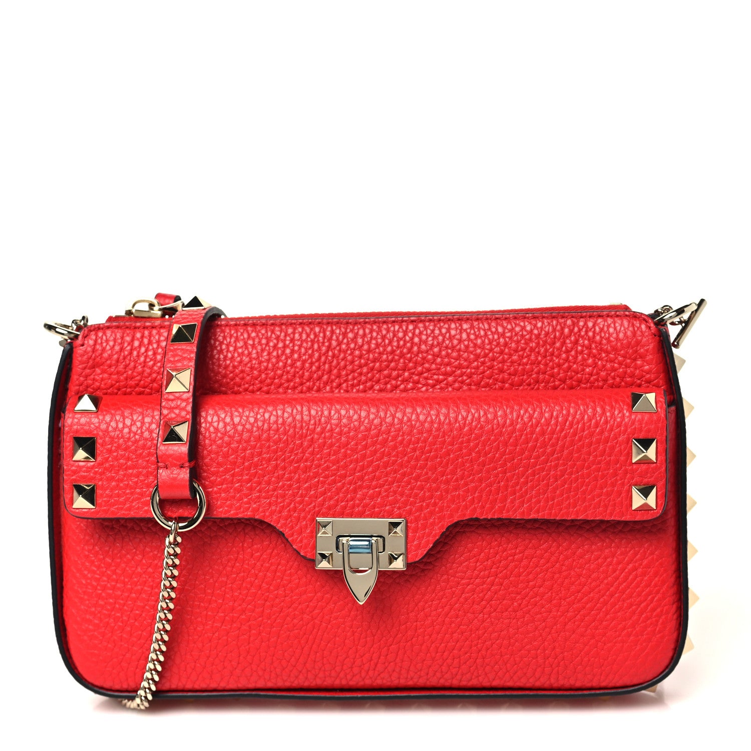 Valentino Garavani Grainy Calfskin Rockstud Flip Lock Chain Pouch Rouge Pur 1 of 8