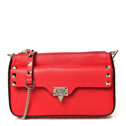 Valentino Garavani Grainy Calfskin Rockstud Flip Lock Chain Pouch Rouge Pur 1 of 8