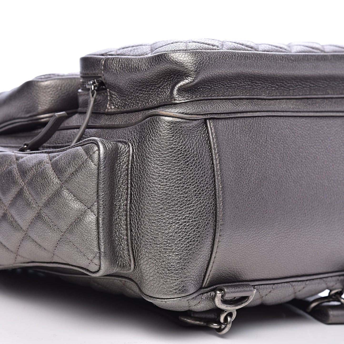 Metallic Grained Calfskin Quilted Large Casual Rock Backpack Charcoal