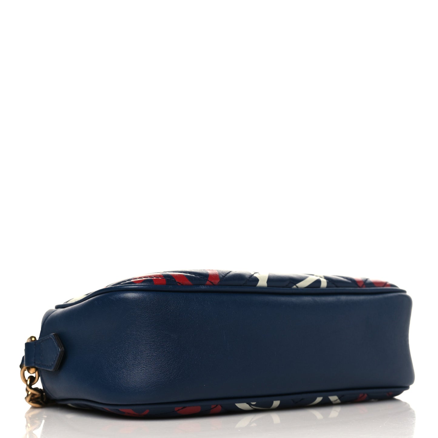 Calfskin Matelasse GucciGhost Small GG Marmont Chain Shoulder Bag Blue Agata Hibiscus Red