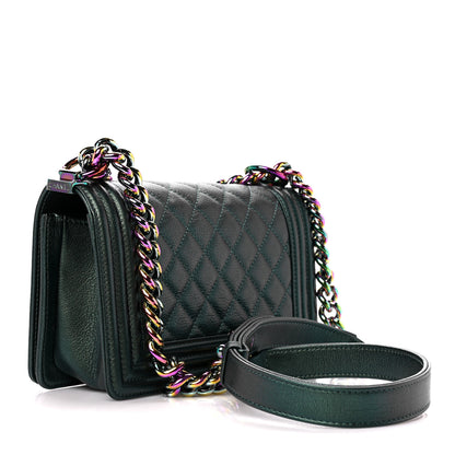 Chanel Iridescent Goatskin Quilted Small Boy Flap Green 3 of 10