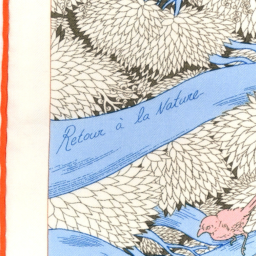 Hermes Cashmere Silk Retour a la Nature Shawl 140 Bleu Ciel Rose Cyclamen Orange 5 of 5