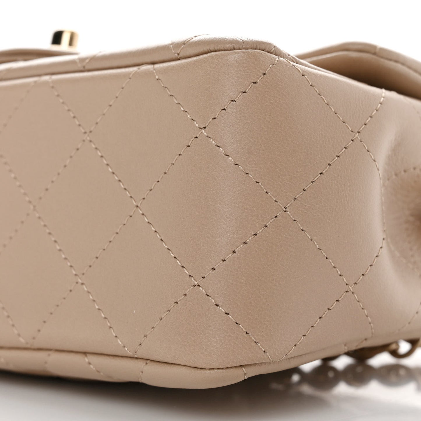 Lambskin Quilted Mini Rectangular Flap Dark Beige