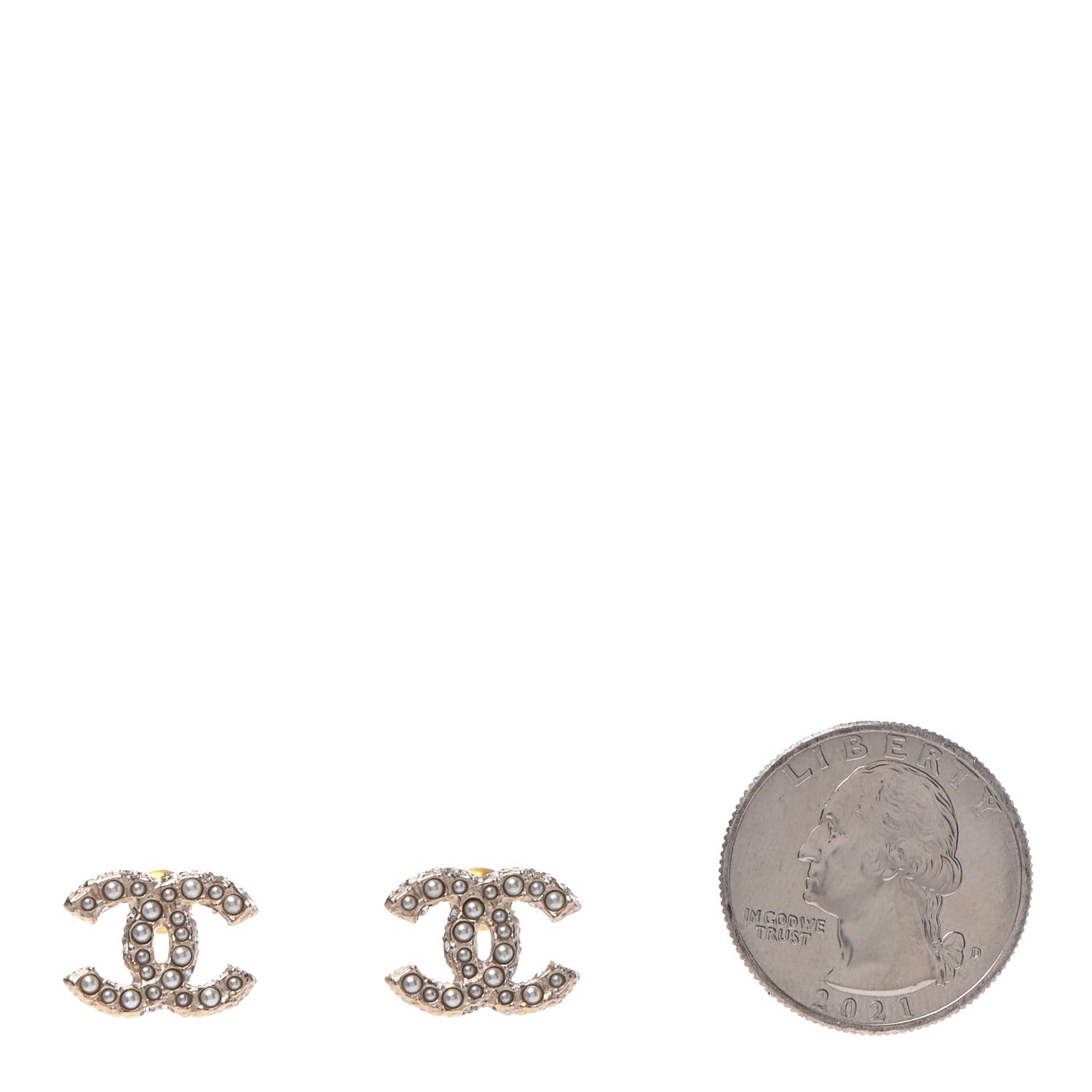 Chanel Pearl Crystal CC Earrings Light Gold 2 of 4