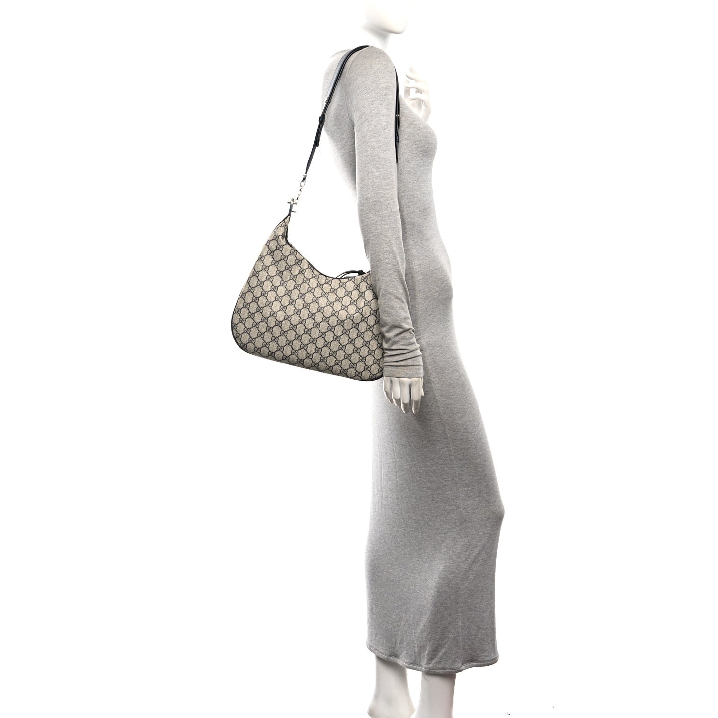 GG Supreme Monogram Textured Calfskin Web Large Attache Shoulder Bag Beige Blue