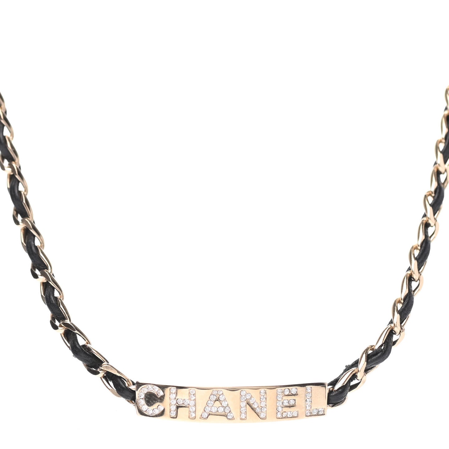 Metal Lambskin Crystal Sergeant Chanel Choker Necklace Black Gold