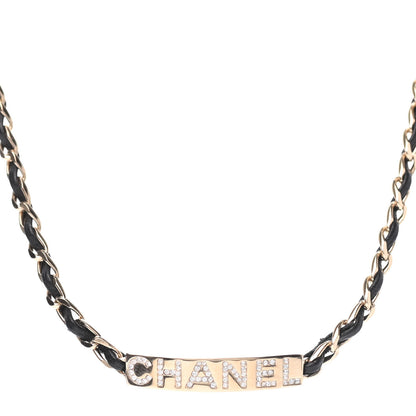 Chanel Metal Lambskin Crystal Sergeant Chanel Choker Necklace Black Gold 1 of 4