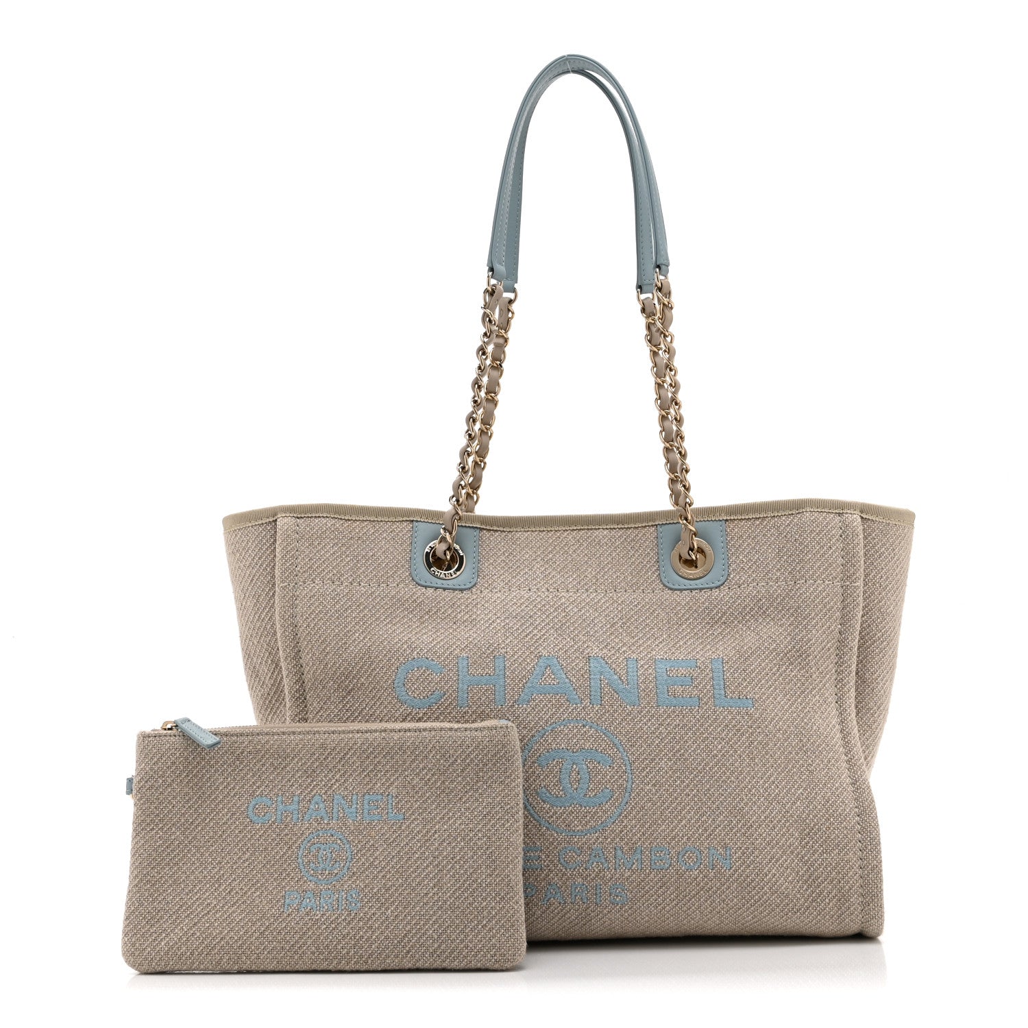 Chanel Mixed Fibers Calfskin Small Deauville Tote Grey Light Blue 3 of 11