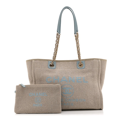 Chanel Mixed Fibers Calfskin Small Deauville Tote Grey Light Blue 3 of 11