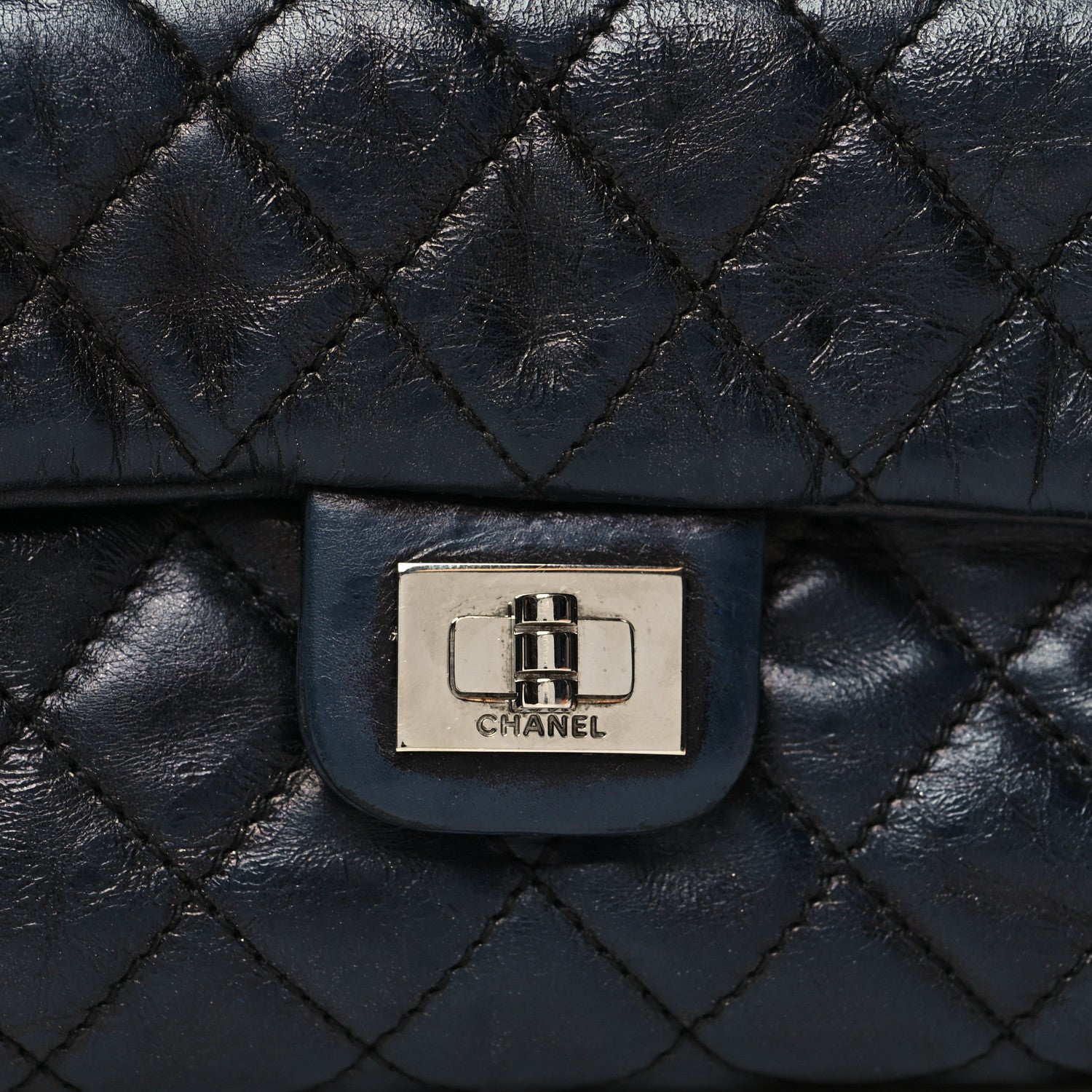 Chanel Glazed Aged Calfskin Quilted 2.55 Reissue Flap Belt Bag Clutch Black 8 of 13
