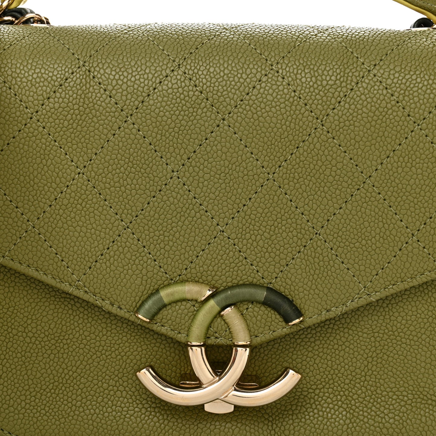 Grained Calfskin Quilted Small Cuba Top Handle Flap Khaki