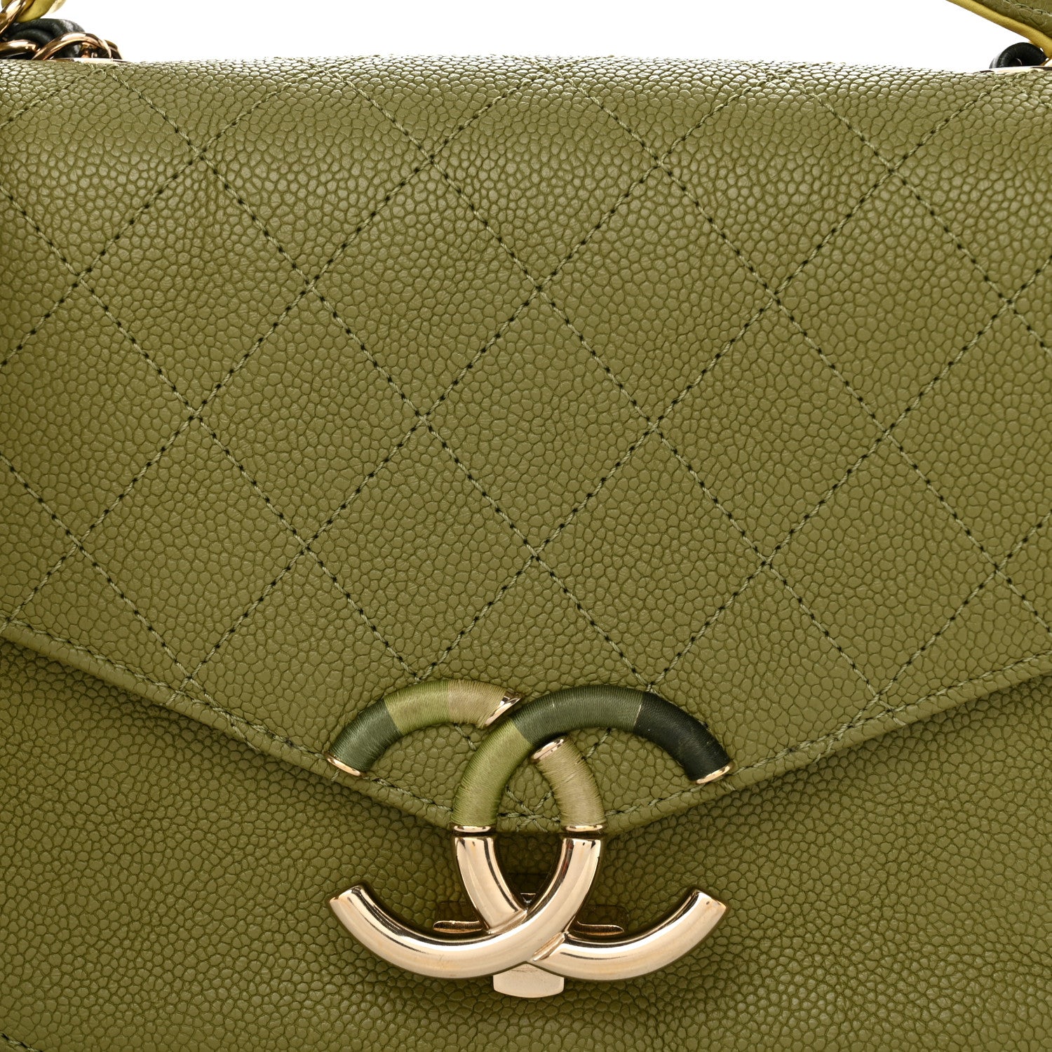 Chanel Grained Calfskin Quilted Small Cuba Top Handle Flap Khaki 8 of 10