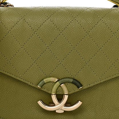 Chanel Grained Calfskin Quilted Small Cuba Top Handle Flap Khaki 8 of 10