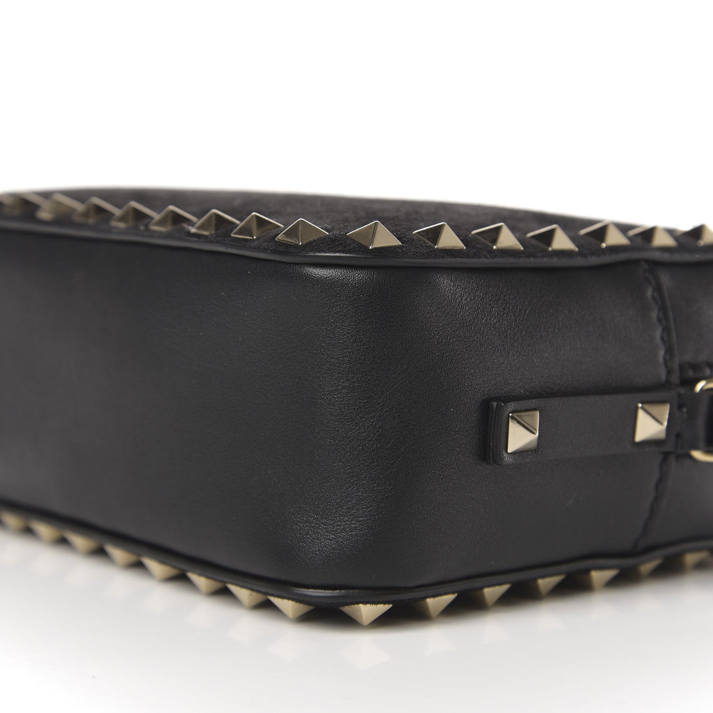 Calfskin Suede Rockstud Camera Crossbody Bag Black