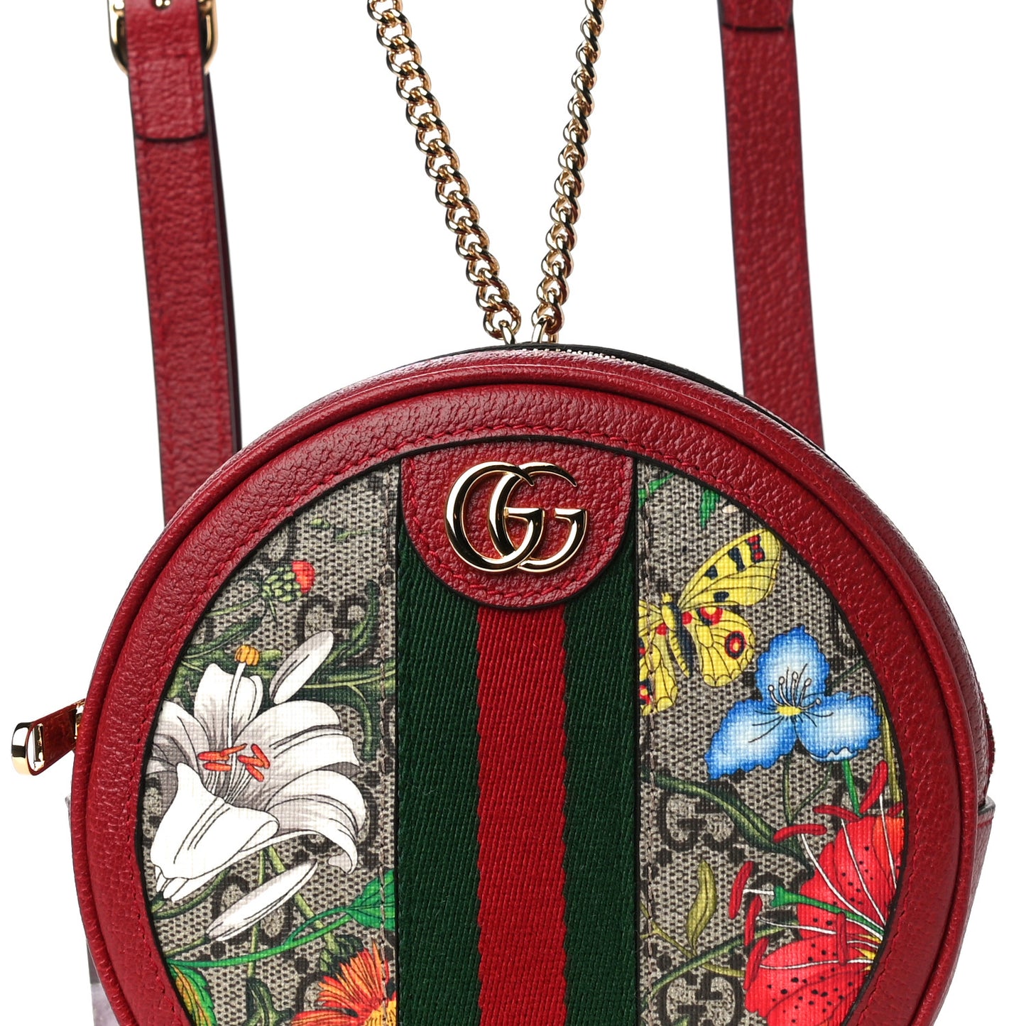 GG Supreme Monogram Web Flora Mini Ophidia Round Backpack Red