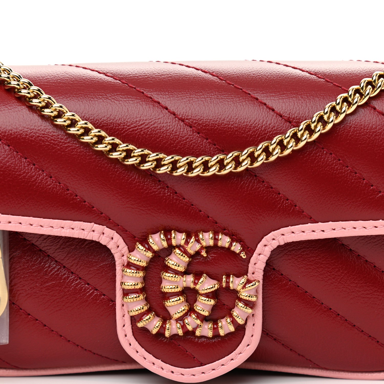 Gucci Azalea Calfskin Enamel Matelasse Diagonal Super Mini Torchon GG Marmont Shoulder Bag New Cherry Red Wild Rose 8 of 11