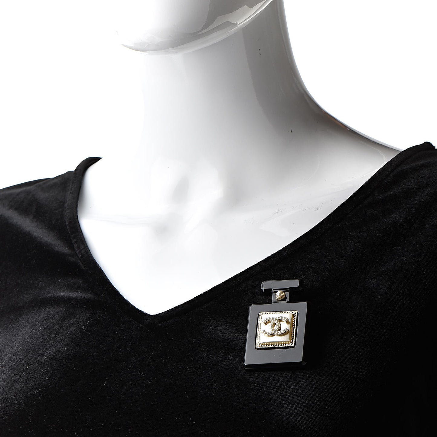 Resin Pearl Perfume Bottle CC Brooch Black Gold