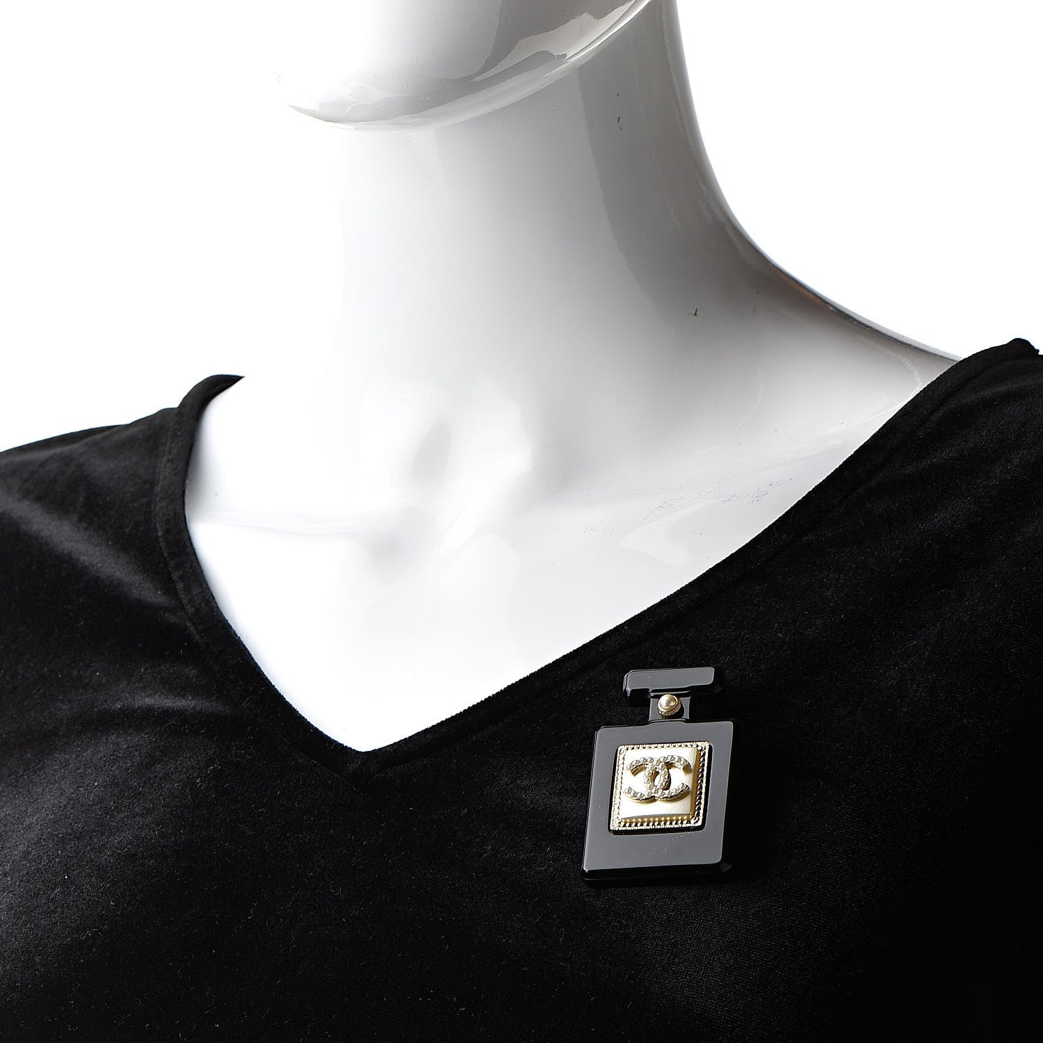 Chanel Resin Pearl Perfume Bottle CC Brooch Black Gold 2 of 5