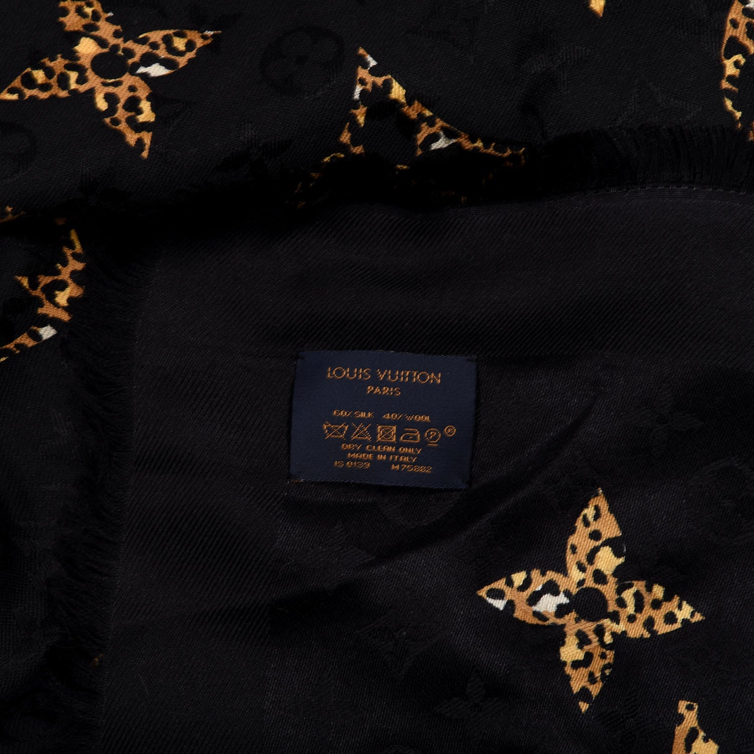 Louis Vuitton Wool Silk Monogram Giant Jungle Scarf Black 2 of 4