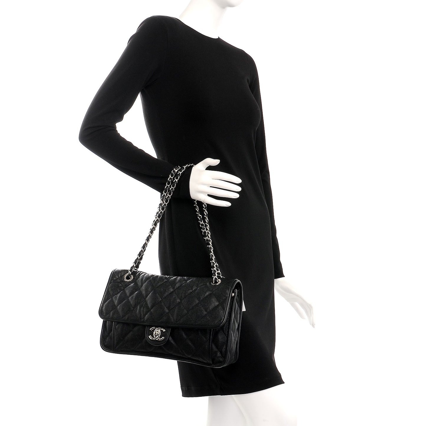 Caviar Quilted Large French Riviera Flap Black